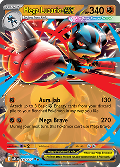 メガルカリオex(Mega Lucario ex)、130ダメージでエネ3枚をベンチへ